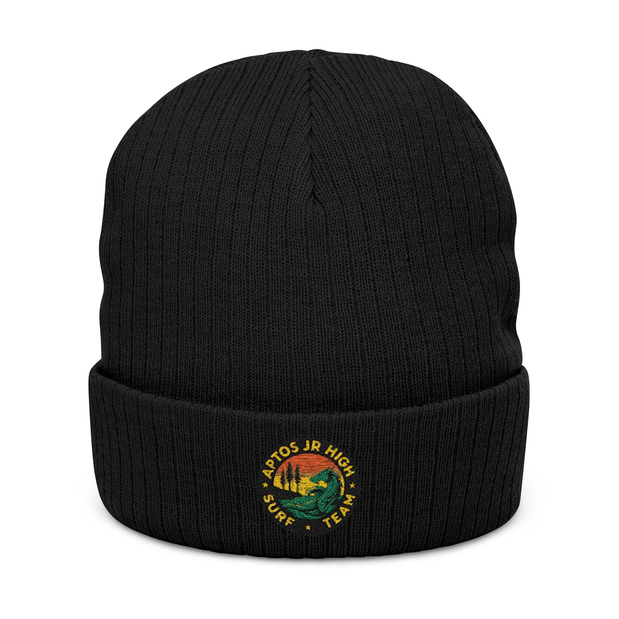 Aptos Junior High Surf Team - Embroidered Unisex Ribbed Knit Beanie with Recycled Polyester