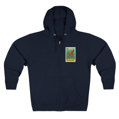 Octopus Lotería Unisex - Zip Cotton Blend Fleece Hoodie (El Pulpo)