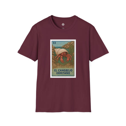 Hermit Crab Lotería Unisex - Soft Style U.S. Cotton T-Shirt (El Cangrejo Ermitaño)