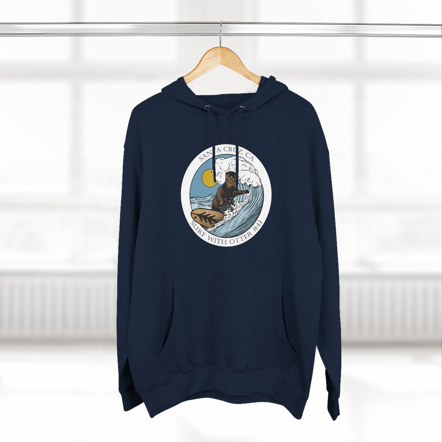 Surf with Otter 841 by Thiago Bianchini Unisex - Pull-Over Cotton Blend Fleece Hoodie