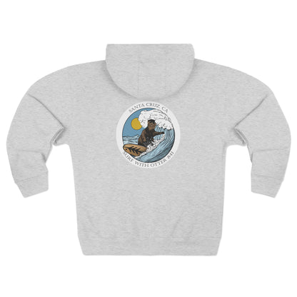 Surf with Otter 841 by Thiago Bianchini Unisex - Zip Cotton Blend Fleece Hoodie
