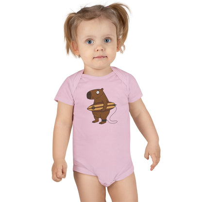 Capybara Surfer - Baby Short Sleeve 100% Cotton Onesie