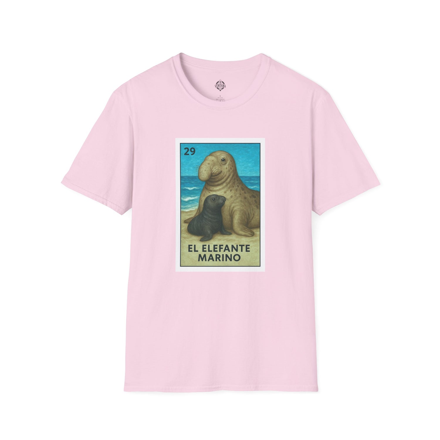Elephant Seal Lotería Unisex - Soft Style U.S. Cotton T-Shirt (El Elefante Marino)