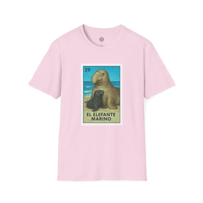 Elephant Seal Lotería Unisex - Soft Style U.S. Cotton T-Shirt (El Elefante Marino)