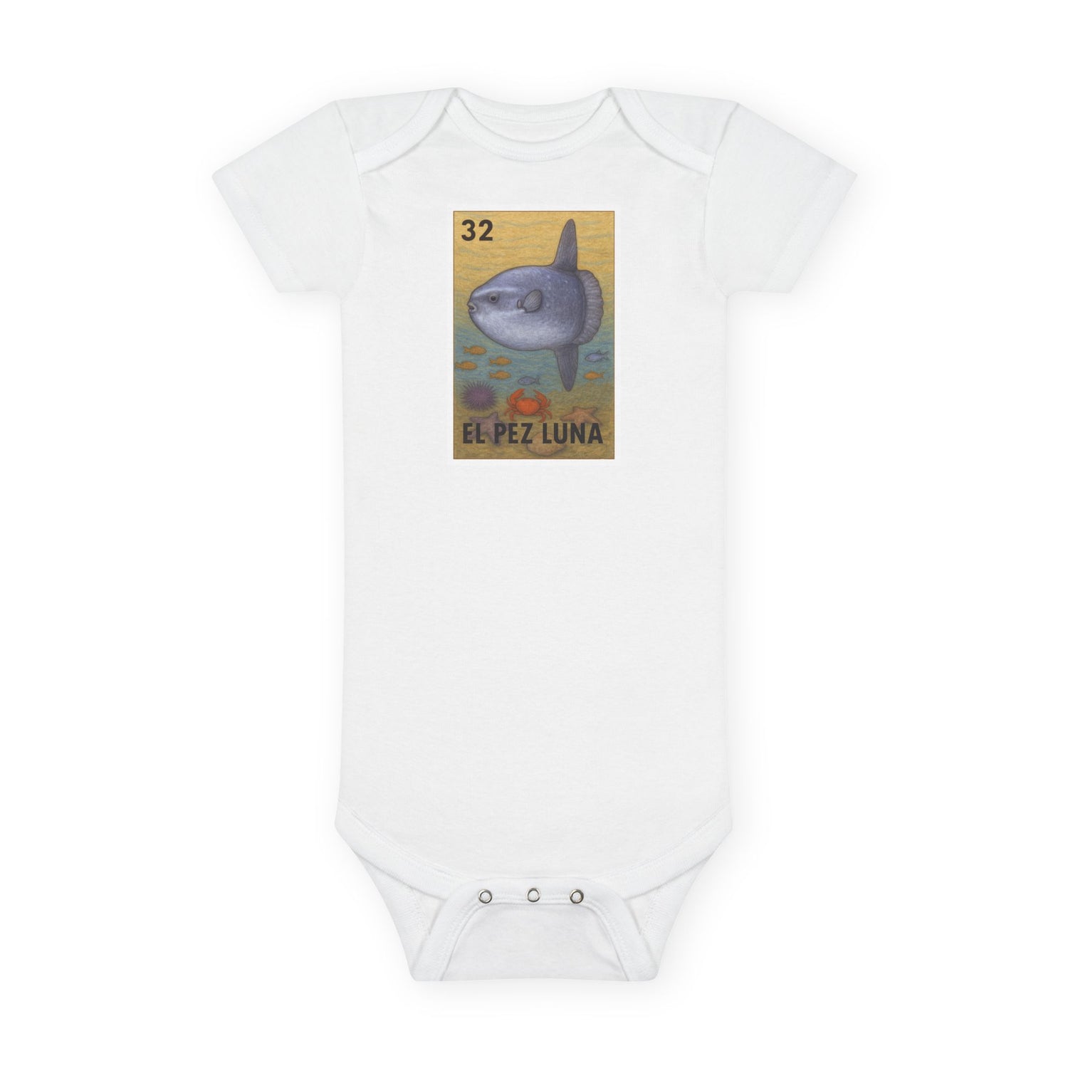 Sunfish Lotería - Baby Short Sleeve 100% Cotton Onesie (El Pez Luna)