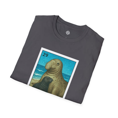 Elephant Seal Lotería Unisex - Soft Style U.S. Cotton T-Shirt (El Elefante Marino)