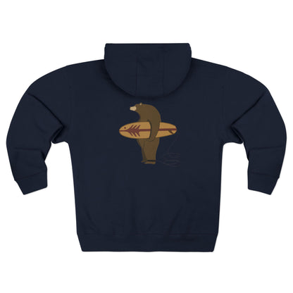 Surfing Grizzly Bear by Fabian Lavater Unisex - Zip Cotton Blend Fleece Hoodie