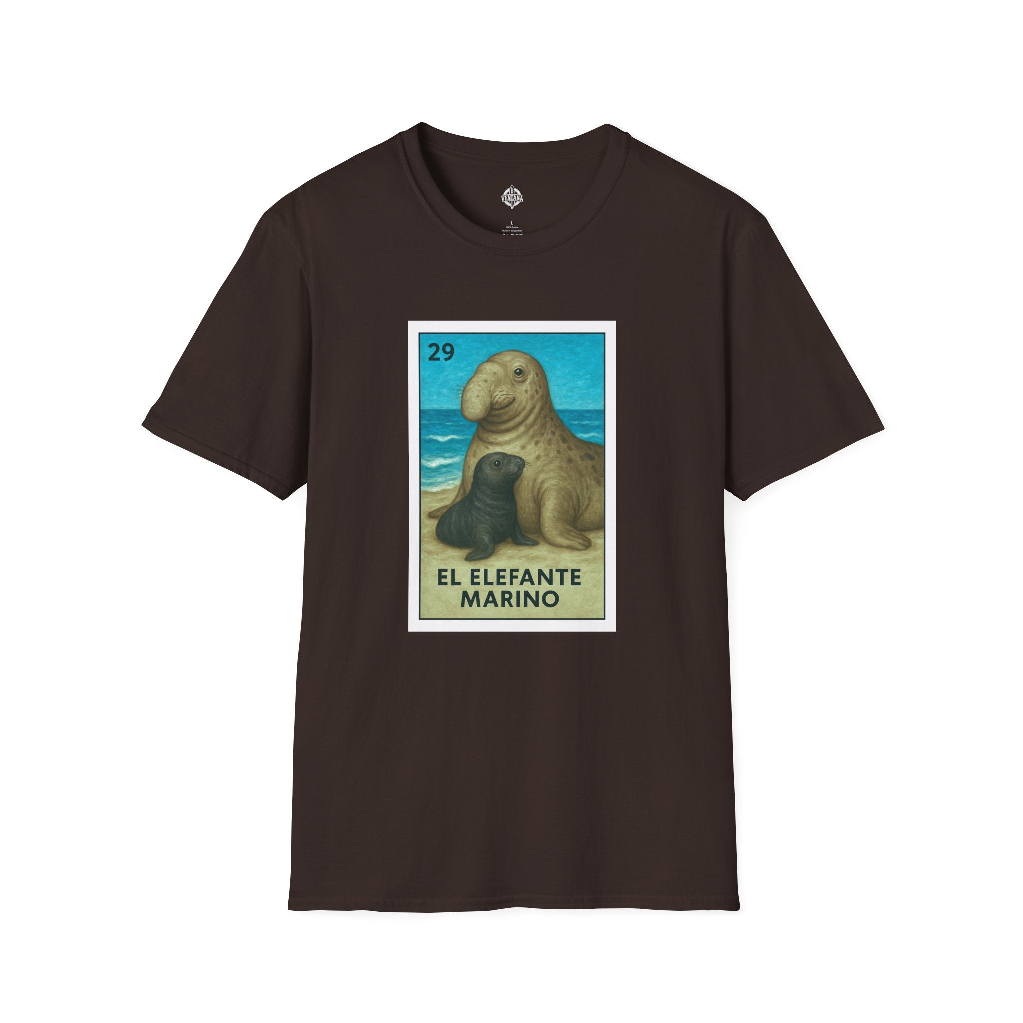 Elephant Seal Lotería Unisex - Soft Style U.S. Cotton T-Shirt (El Elefante Marino)