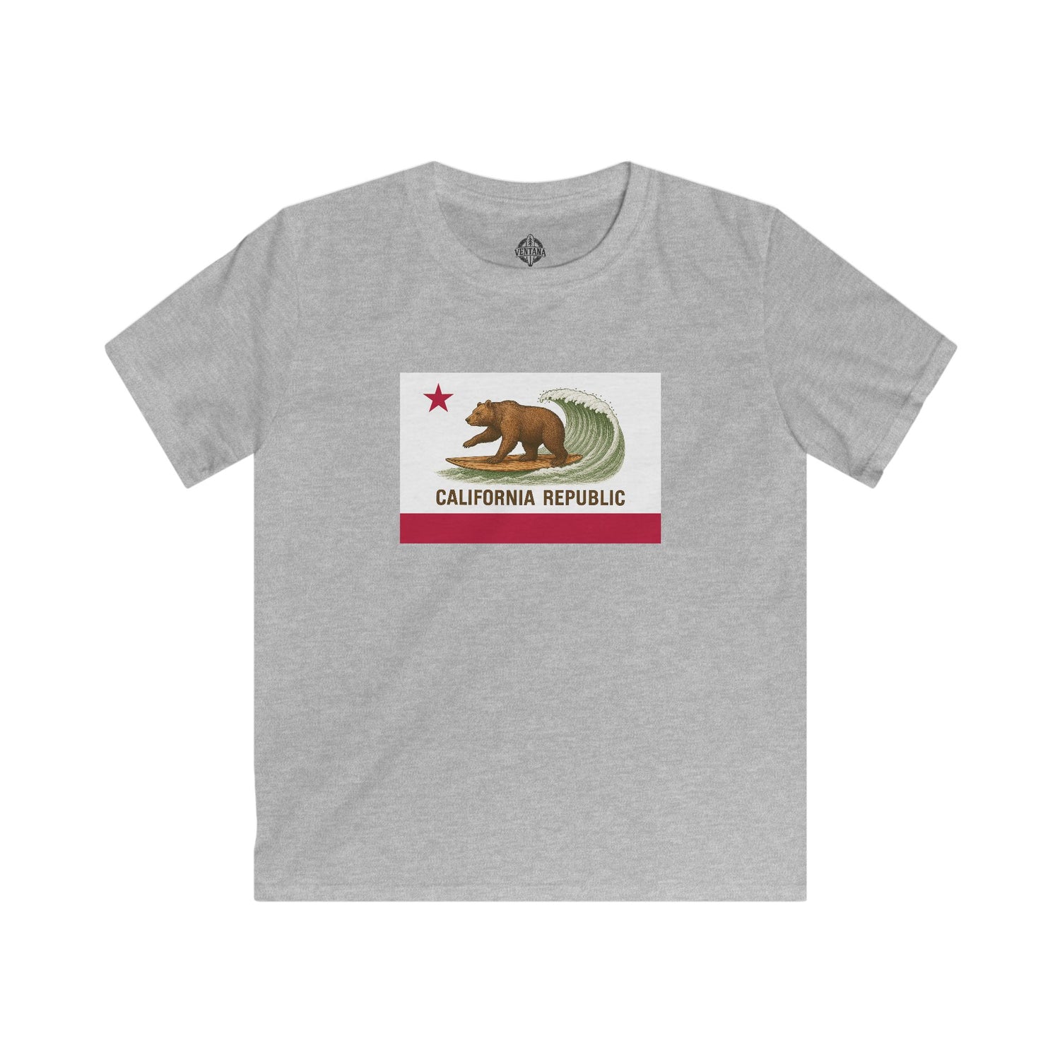 California Surfing Bear Flag Kids - Soft Style U.S. Cotton T-Shirt