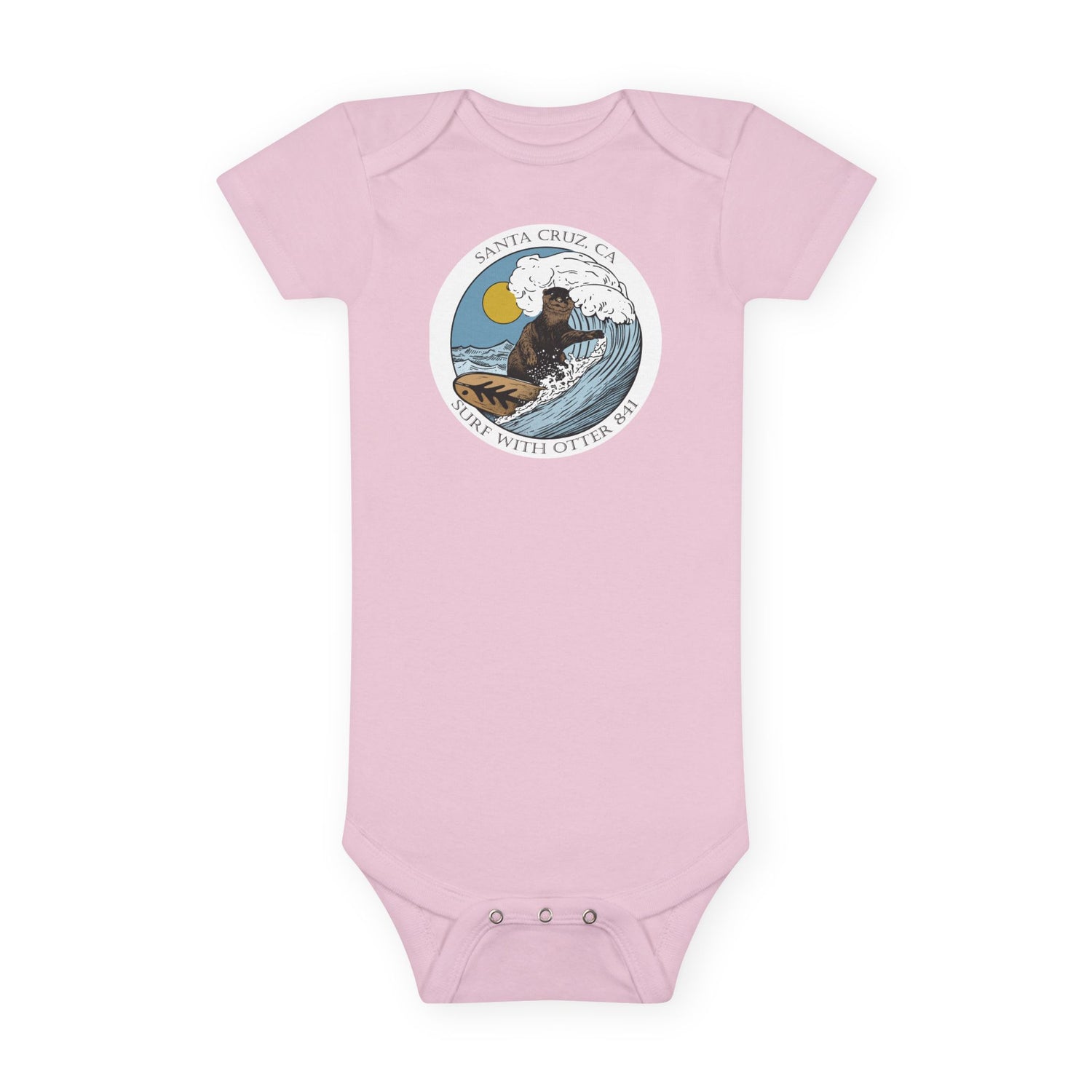 Surf with Otter 841 by Thiago Bianchini - Baby Short Sleeve 100% Cotton Onesie
