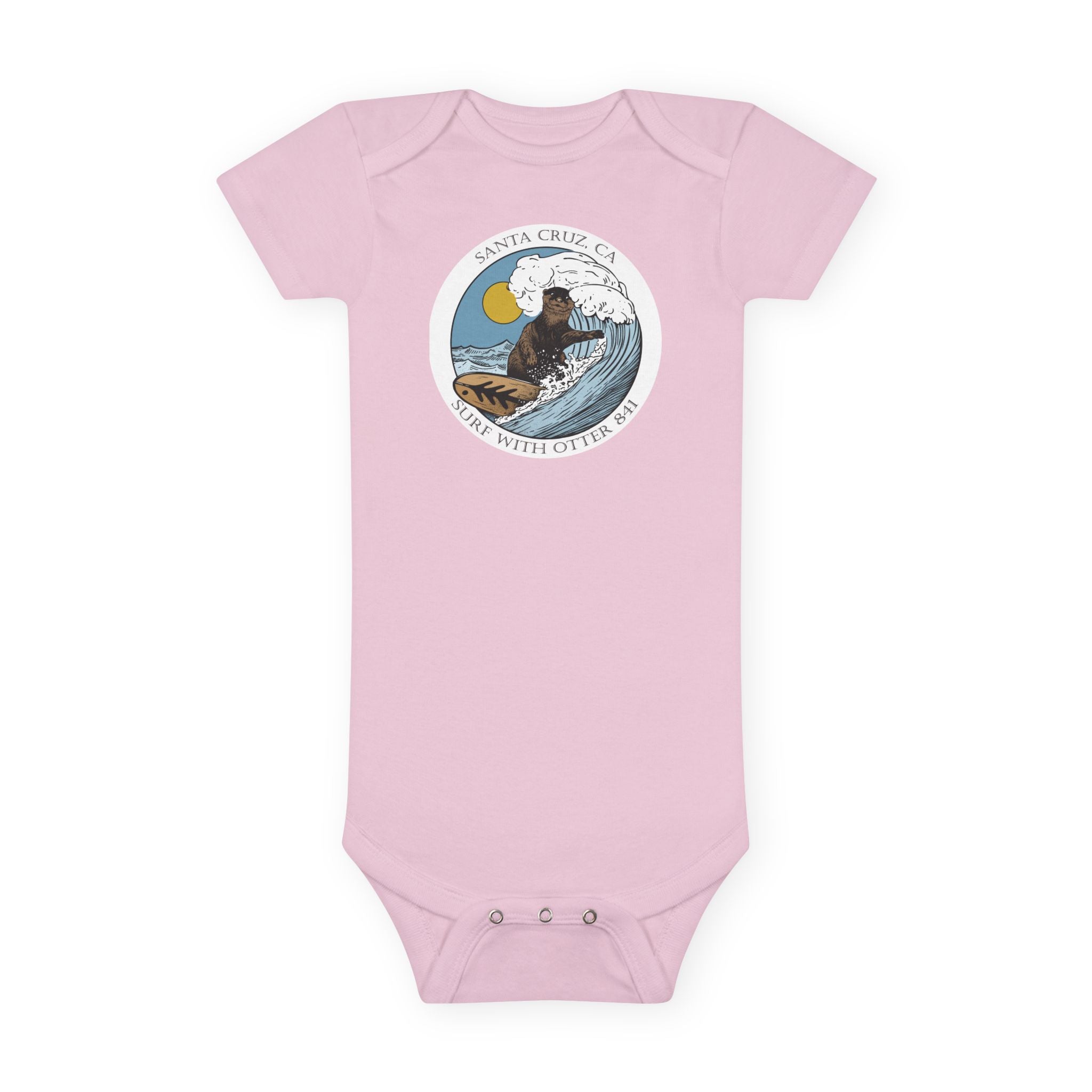 Surf with Otter 841 by Thiago Bianchini - Baby Short Sleeve 100% Cotton Onesie