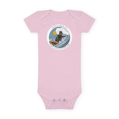 Surf with Otter 841 by Thiago Bianchini - Baby Short Sleeve 100% Cotton Onesie