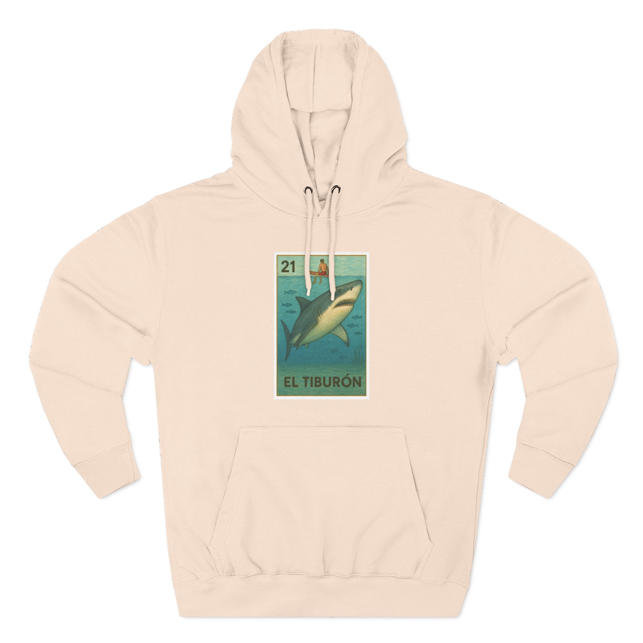 Shark Lotería Unisex - Pull-Over Cotton Blend Fleece Hoodie (El Tiburón)