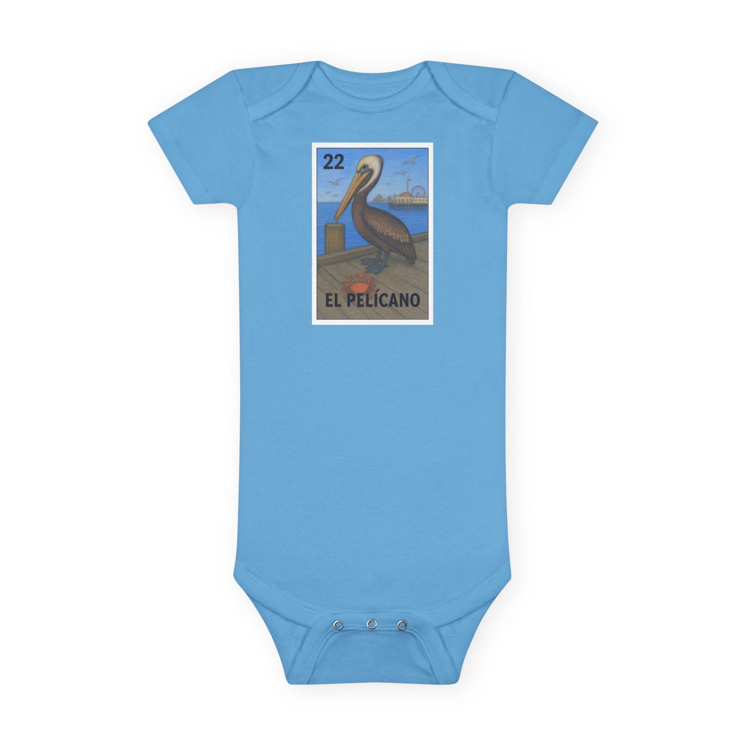 Pelican Lotería - Baby Short Sleeve 100% Cotton Onesie (El Pelícano)