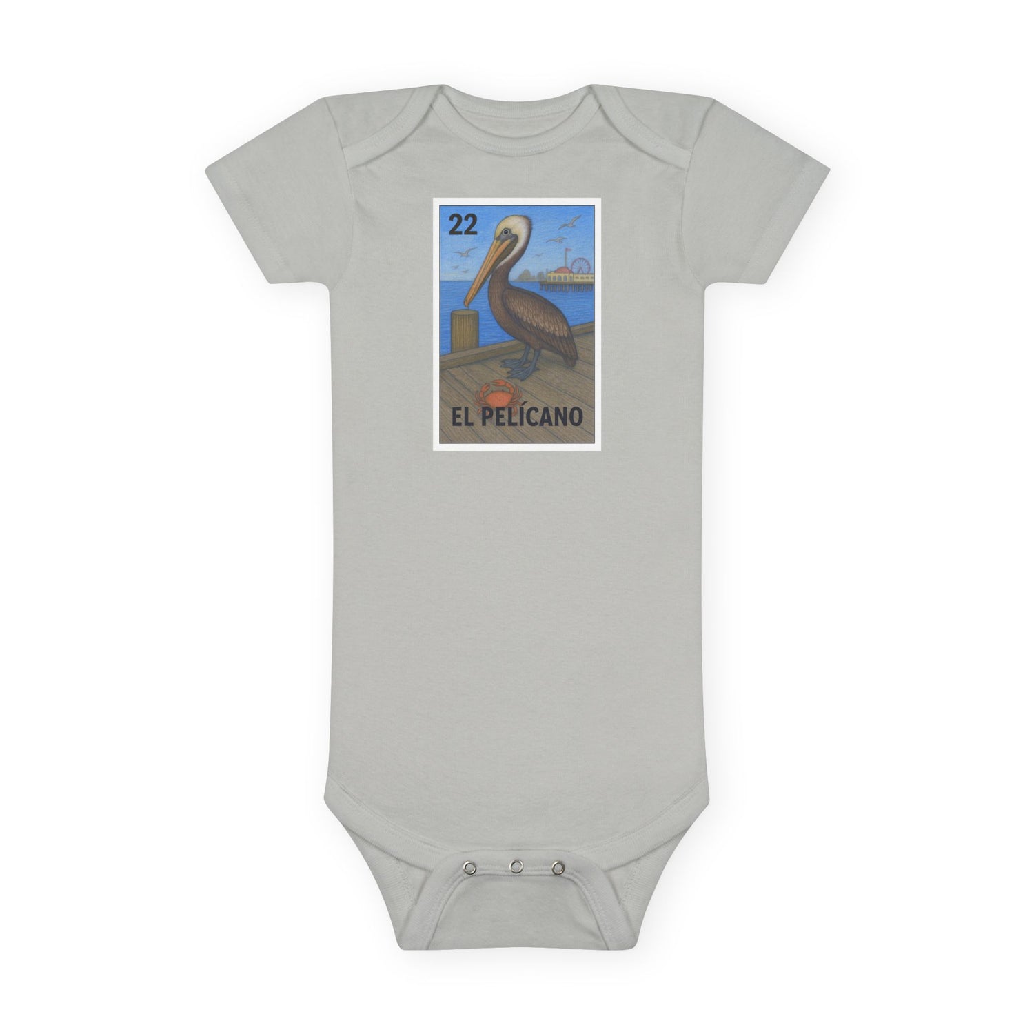 Pelican Lotería - Baby Short Sleeve 100% Cotton Onesie (El Pelícano)