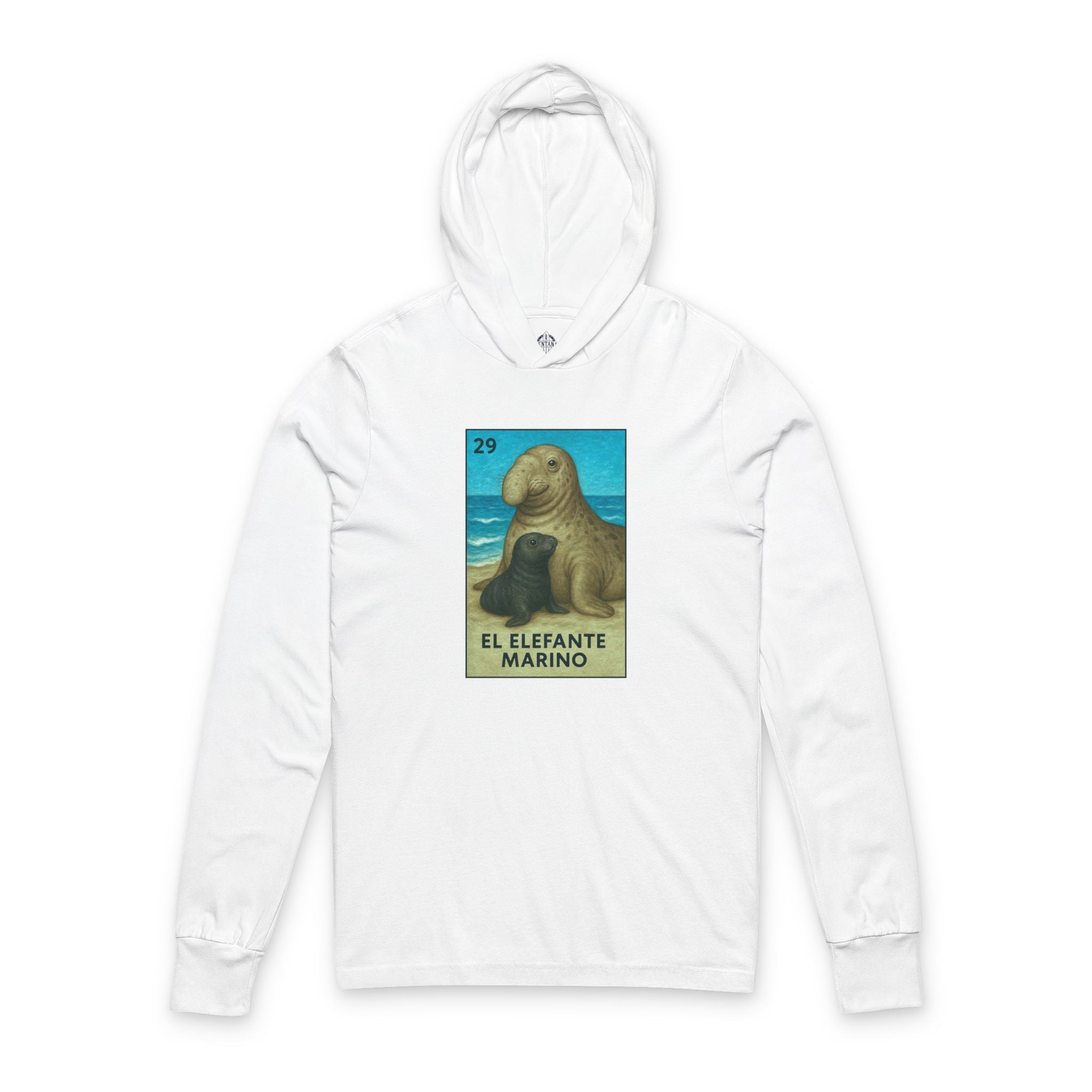 Elephant Seal Lotería Unisex - Cotton Hooded Long Sleeve Hooded T-Shirt (El Elefante Marino)
