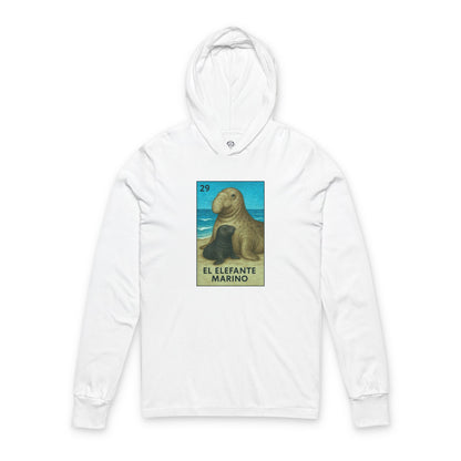 Elephant Seal Lotería Unisex - Cotton Hooded Long Sleeve Hooded T-Shirt (El Elefante Marino)