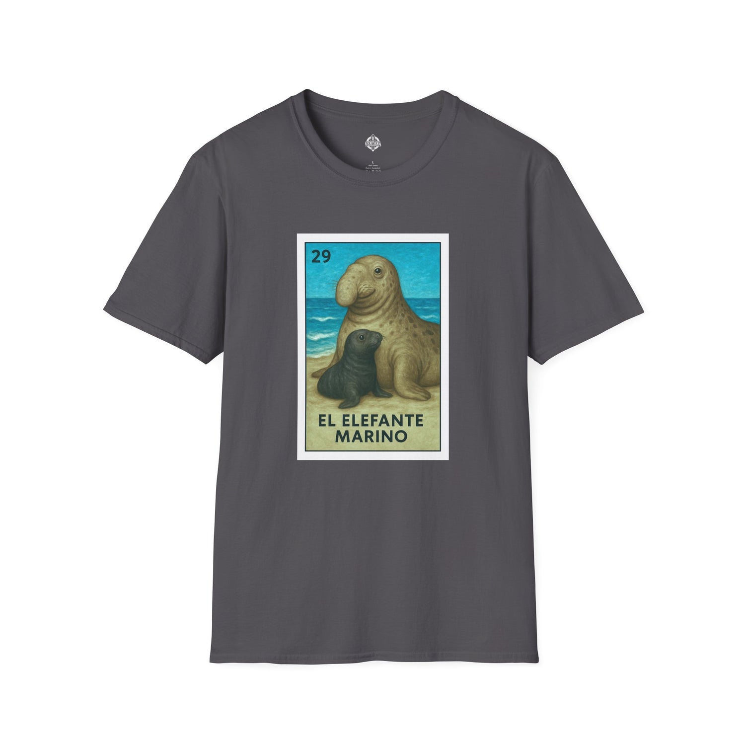 Elephant Seal Lotería Unisex - Soft Style U.S. Cotton T-Shirt (El Elefante Marino)
