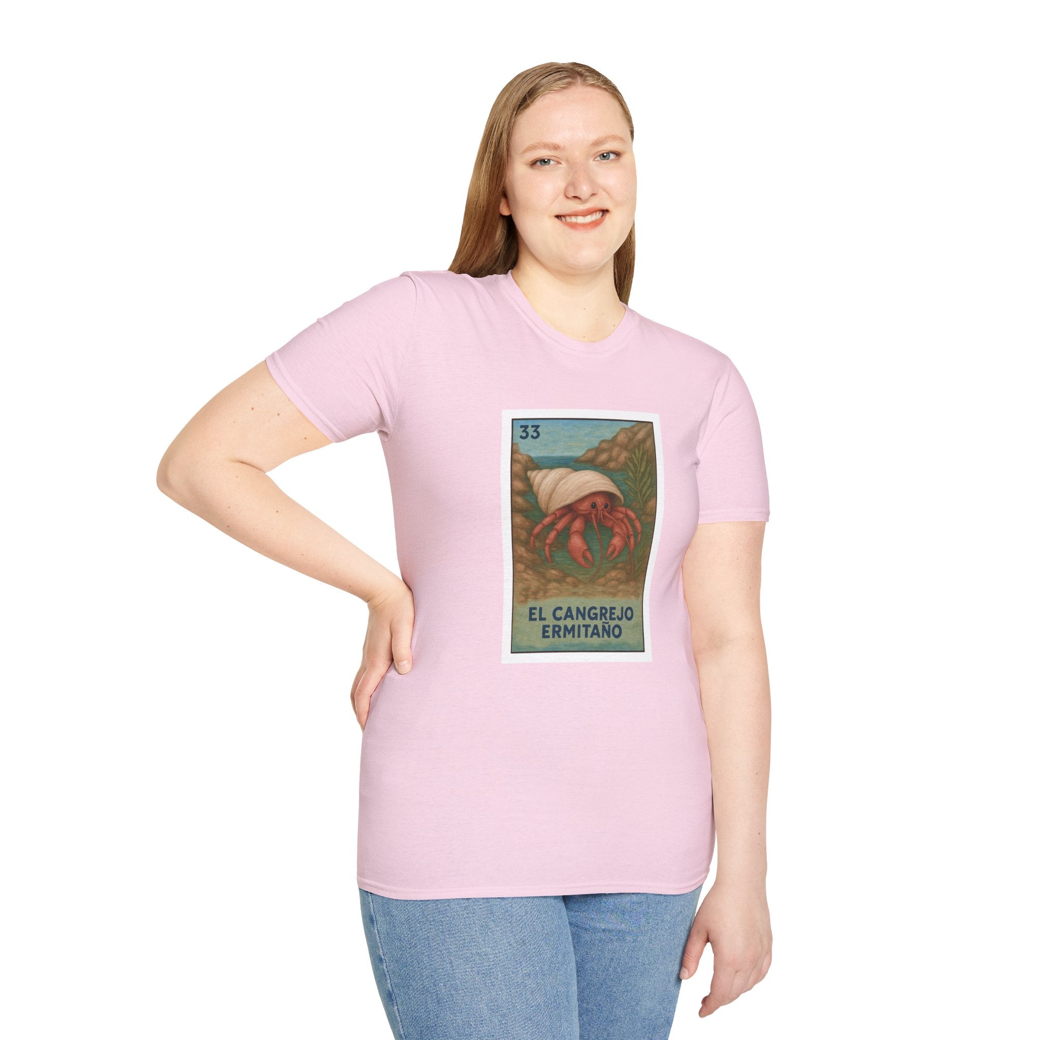 Hermit Crab Lotería Unisex - Soft Style U.S. Cotton T-Shirt (El Cangrejo Ermitaño)