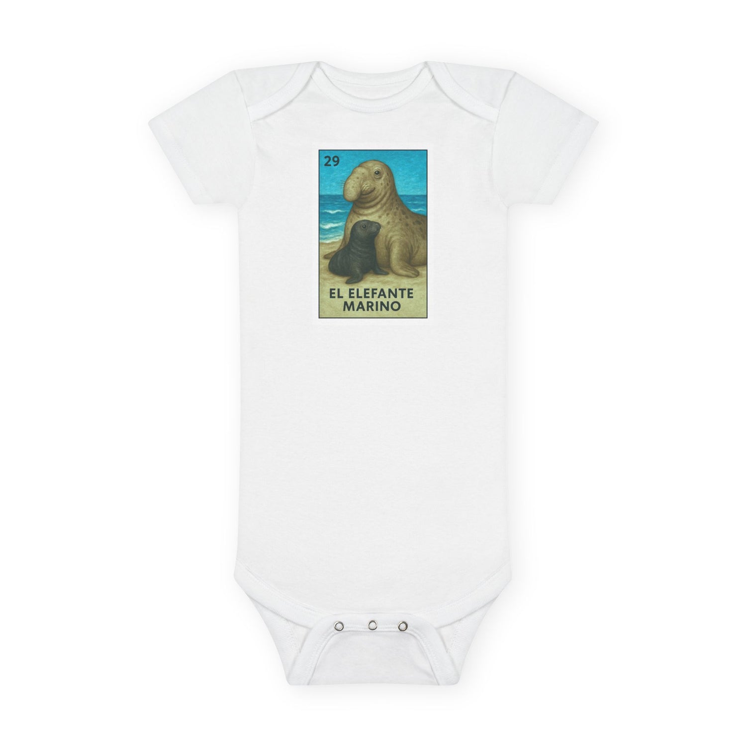 Elephant Seal Lotería - Baby Short Sleeve 100% Cotton Onesie (El Elefante Marino)