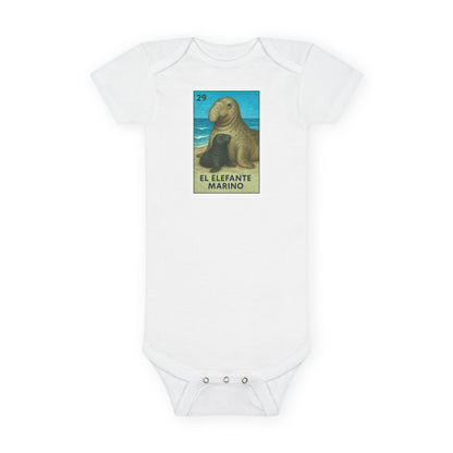Elephant Seal Lotería - Baby Short Sleeve 100% Cotton Onesie (El Elefante Marino)