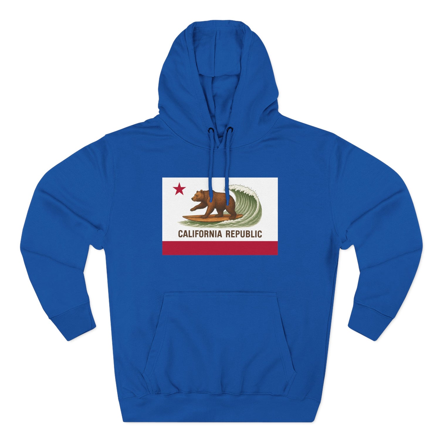 California Surfing Bear Flag Unisex - Pull-Over Cotton Blend Fleece Hoodie