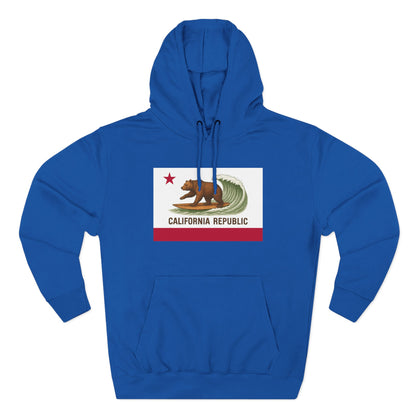 California Surfing Bear Flag Unisex - Pull-Over Cotton Blend Fleece Hoodie