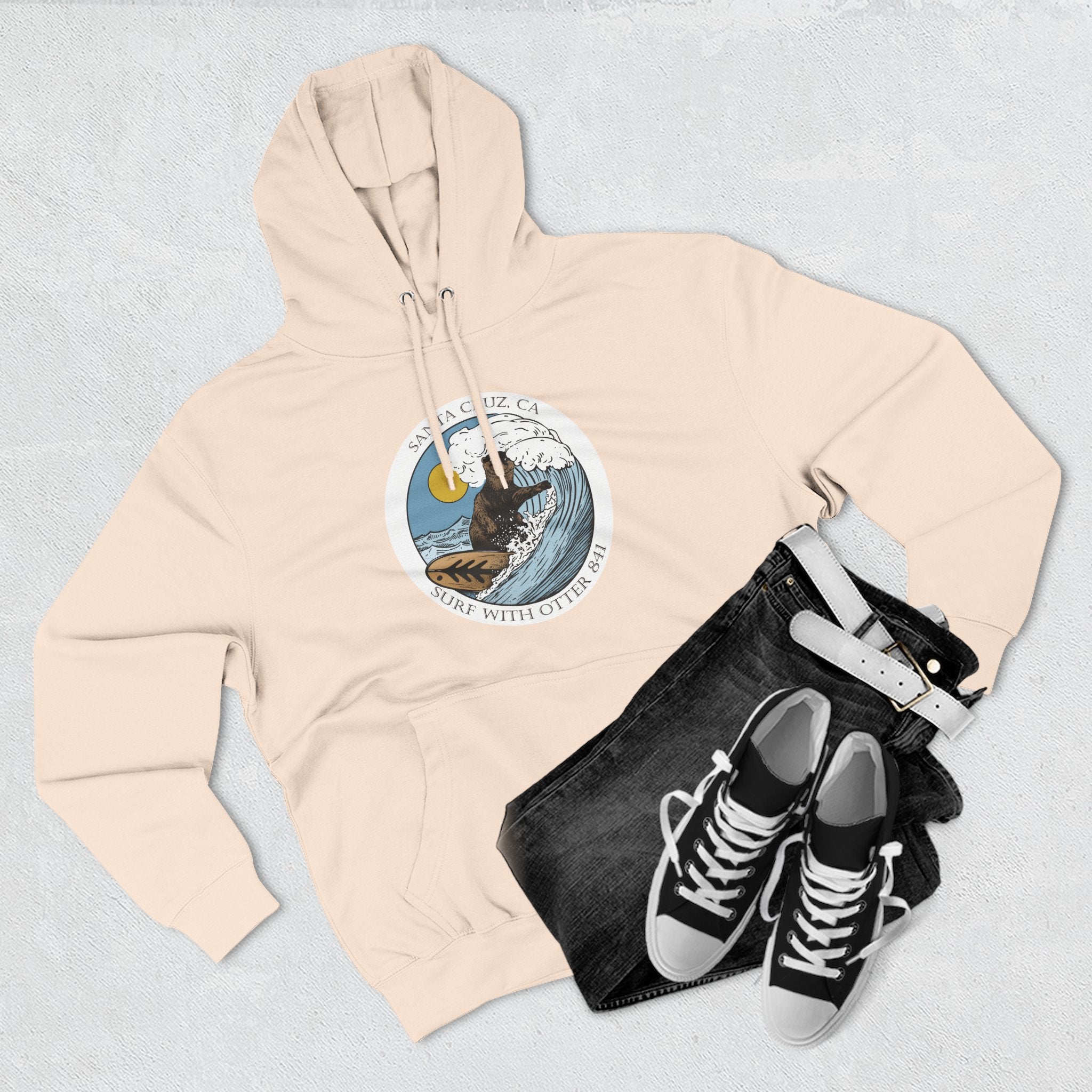Surf with Otter 841 by Thiago Bianchini Unisex - Pull-Over Cotton Blend Fleece Hoodie