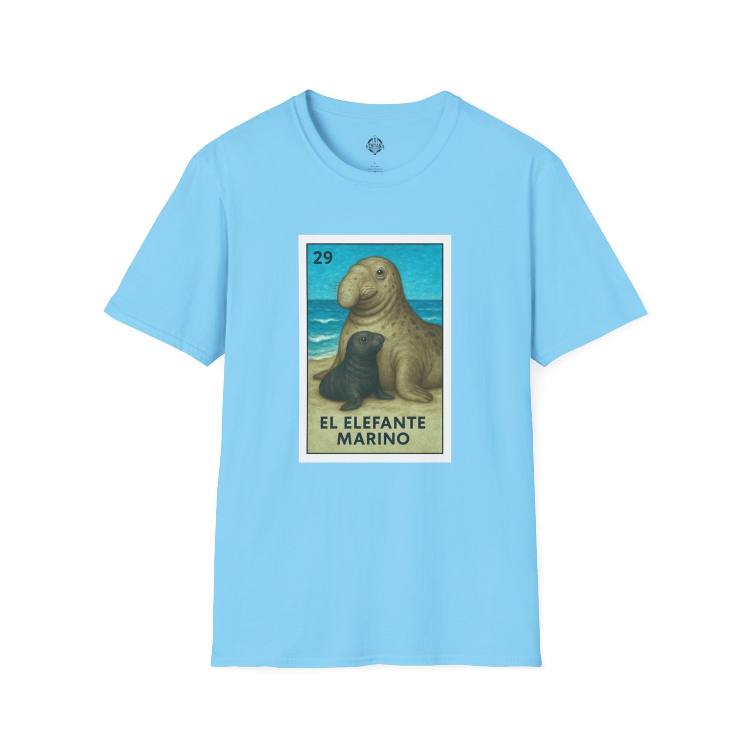 Elephant Seal Lotería Unisex - Soft Style U.S. Cotton T-Shirt (El Elefante Marino)