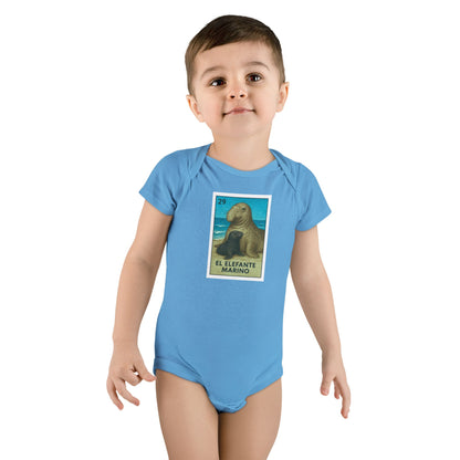 Elephant Seal Lotería - Baby Short Sleeve 100% Cotton Onesie (El Elefante Marino)