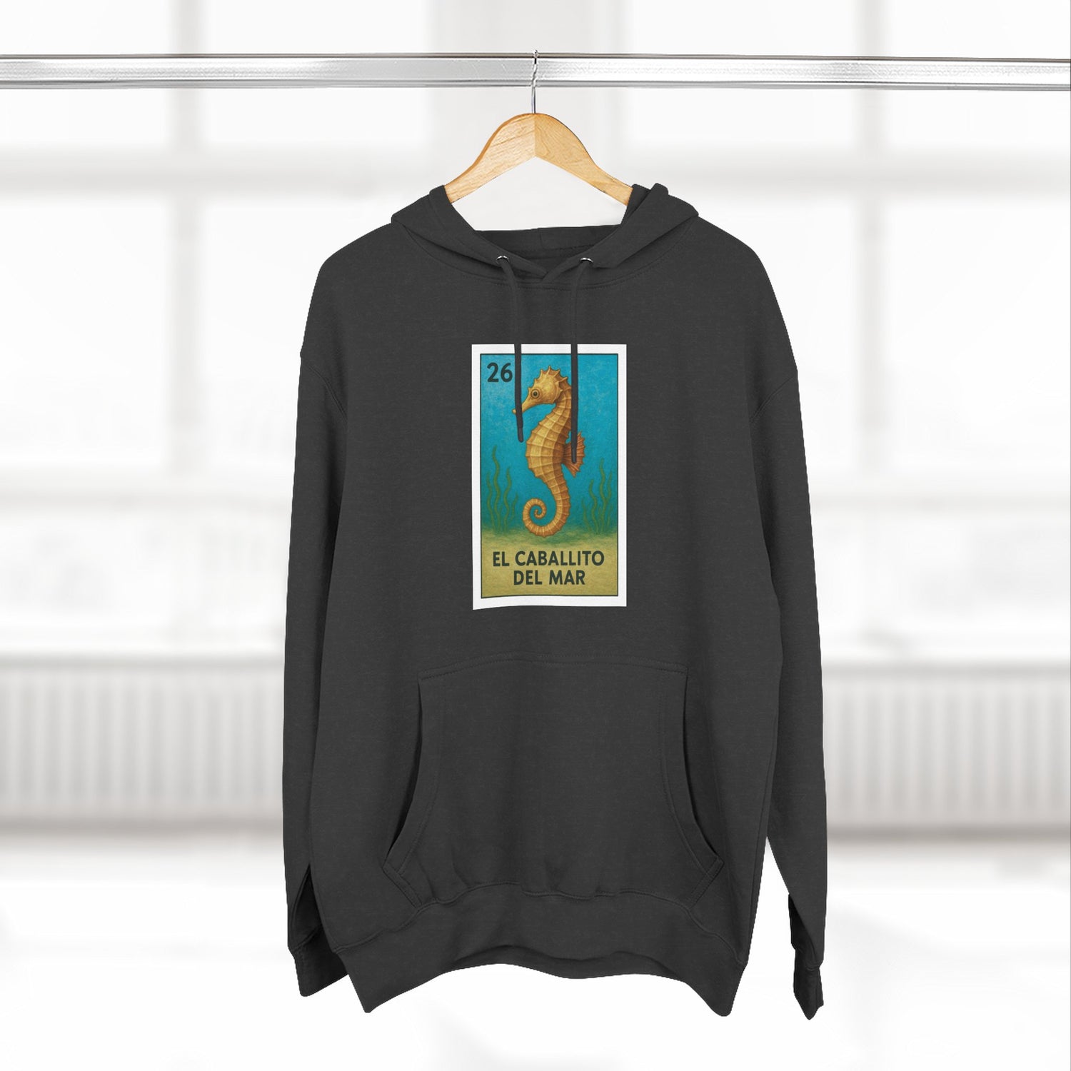 Seahorse Lotería Unisex - Pull-Over Cotton Blend Fleece Hoodie (El Caballito del Mar)