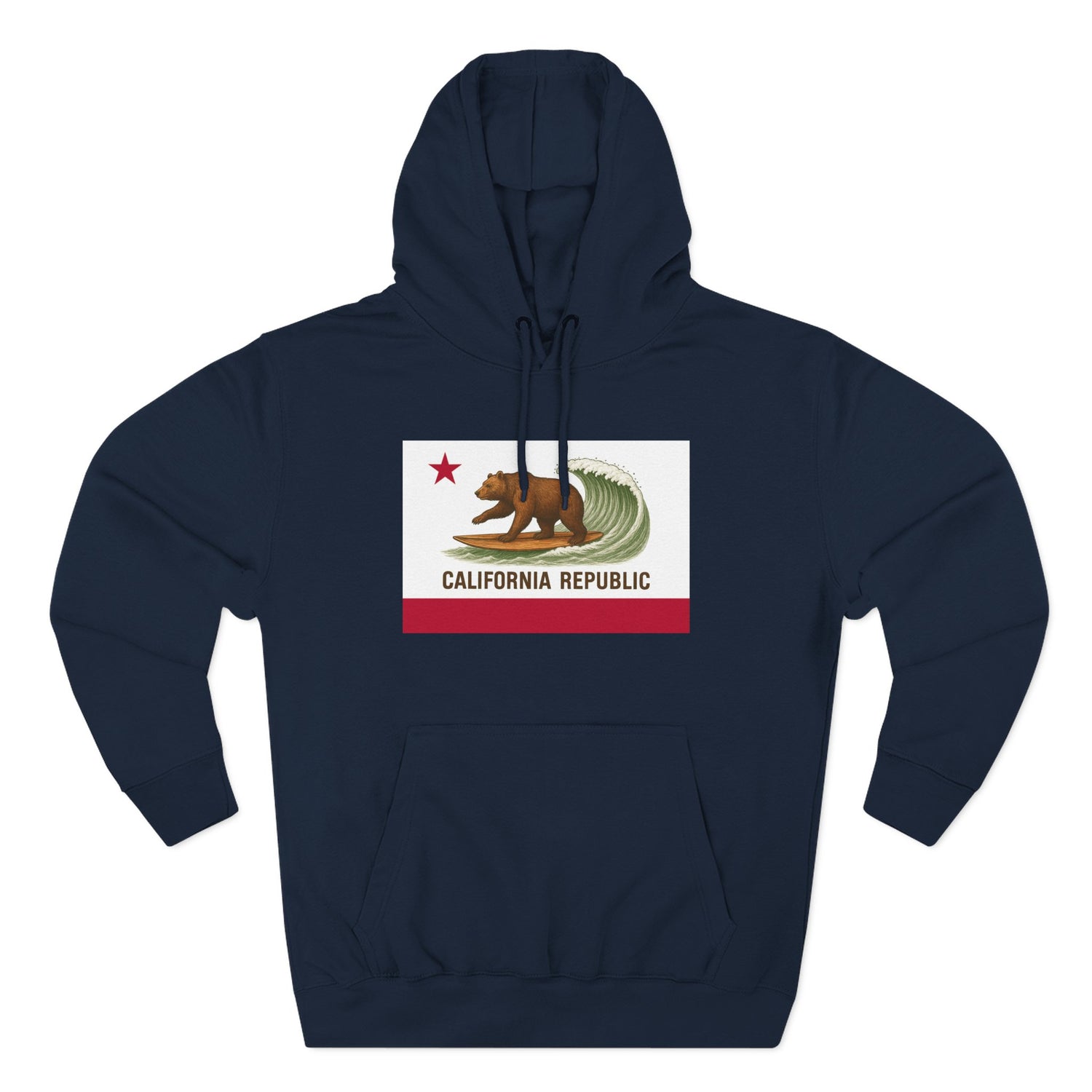 California Surfing Bear Flag Unisex - Pull-Over Cotton Blend Fleece Hoodie