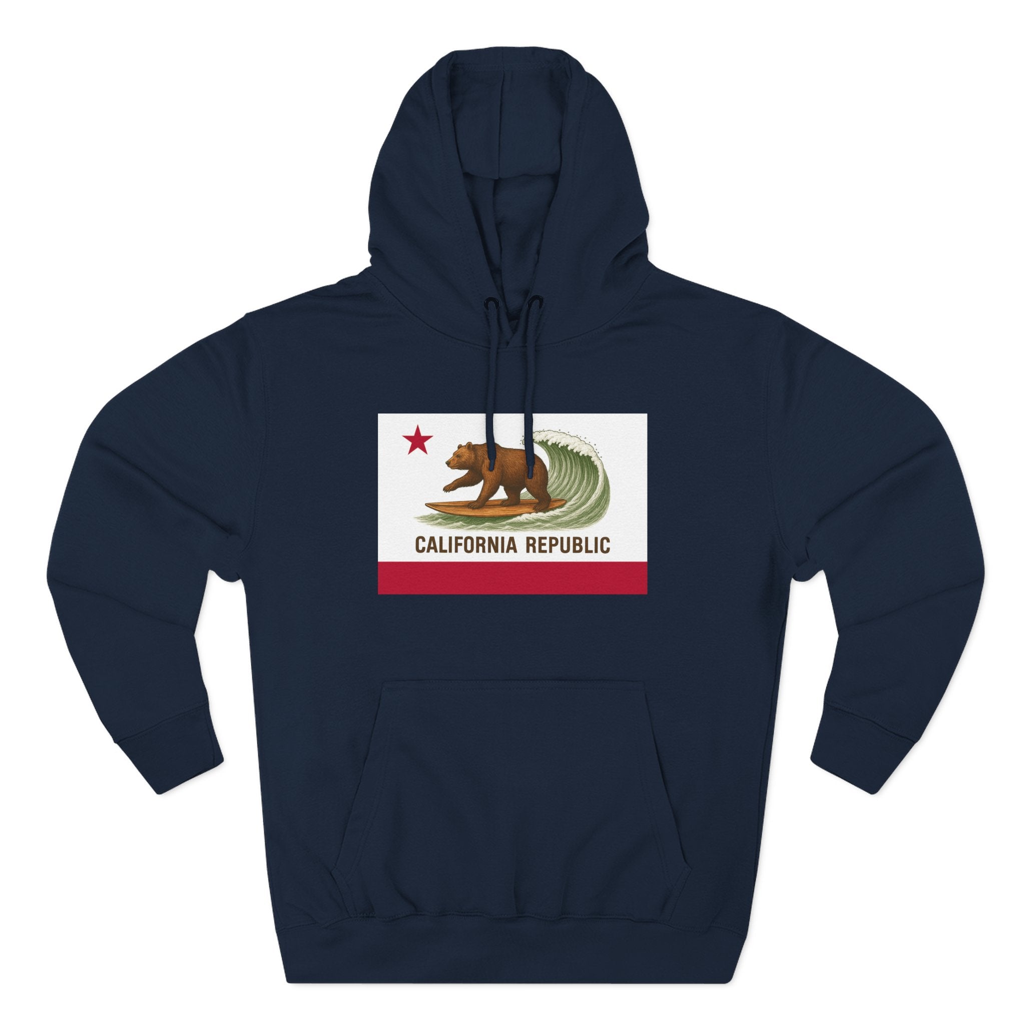California Surfing Bear Flag Unisex - Pull-Over Cotton Blend Fleece Hoodie