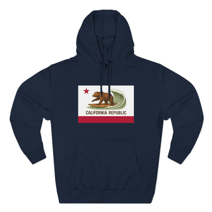 California Surfing Bear Flag Unisex - Pull-Over Cotton Blend Fleece Hoodie
