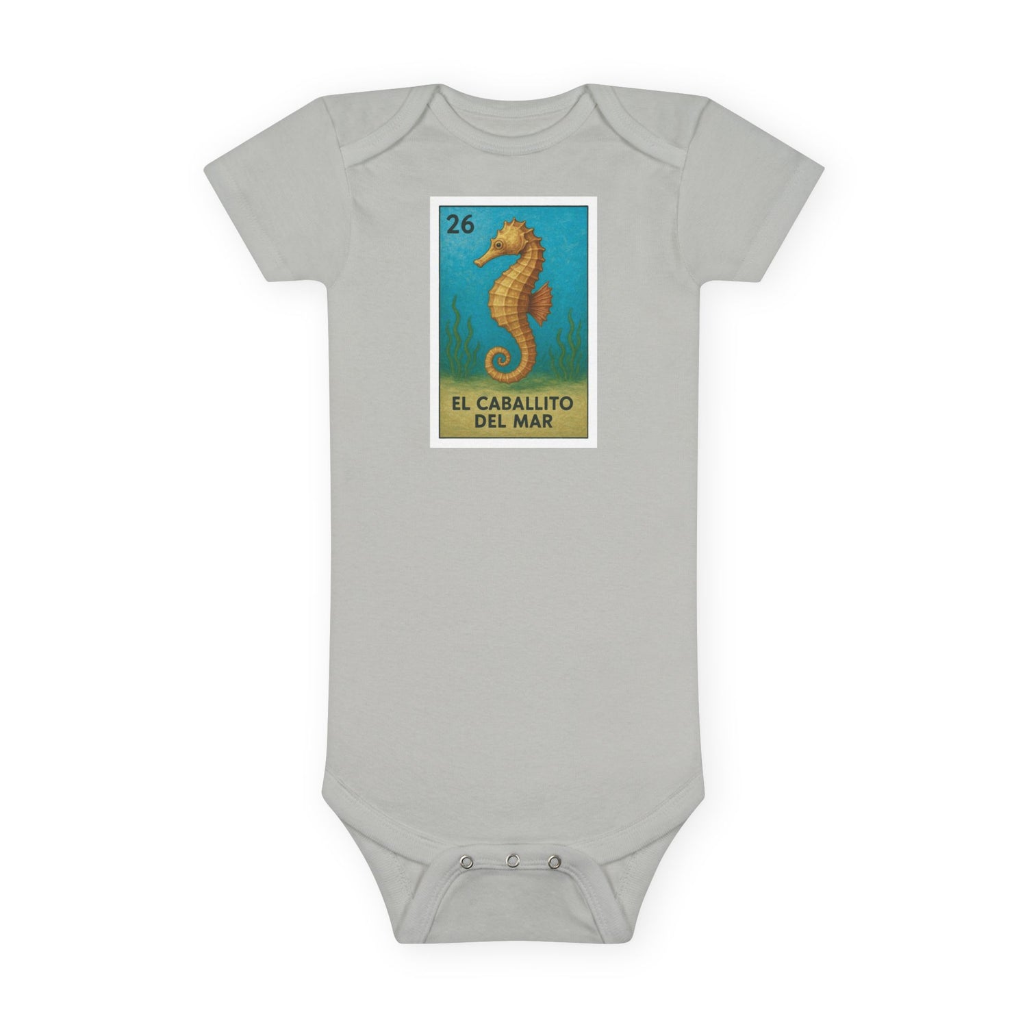 Seahorse Lotería - Baby Short Sleeve 100% Cotton Onesie (El Caballito del Mar)