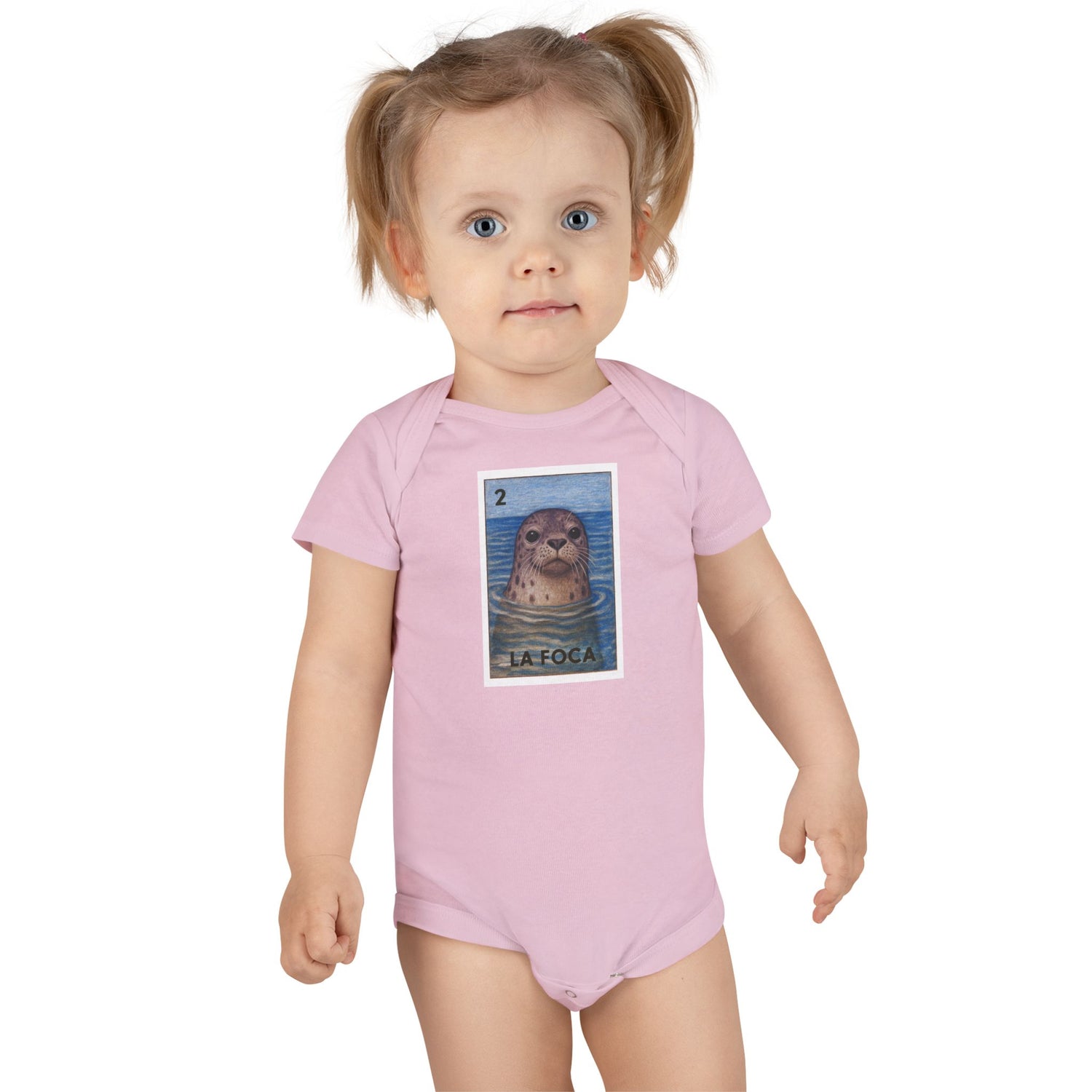 Seal Lotería - Baby Short Sleeve 100% Cotton Onesie (La Foca)