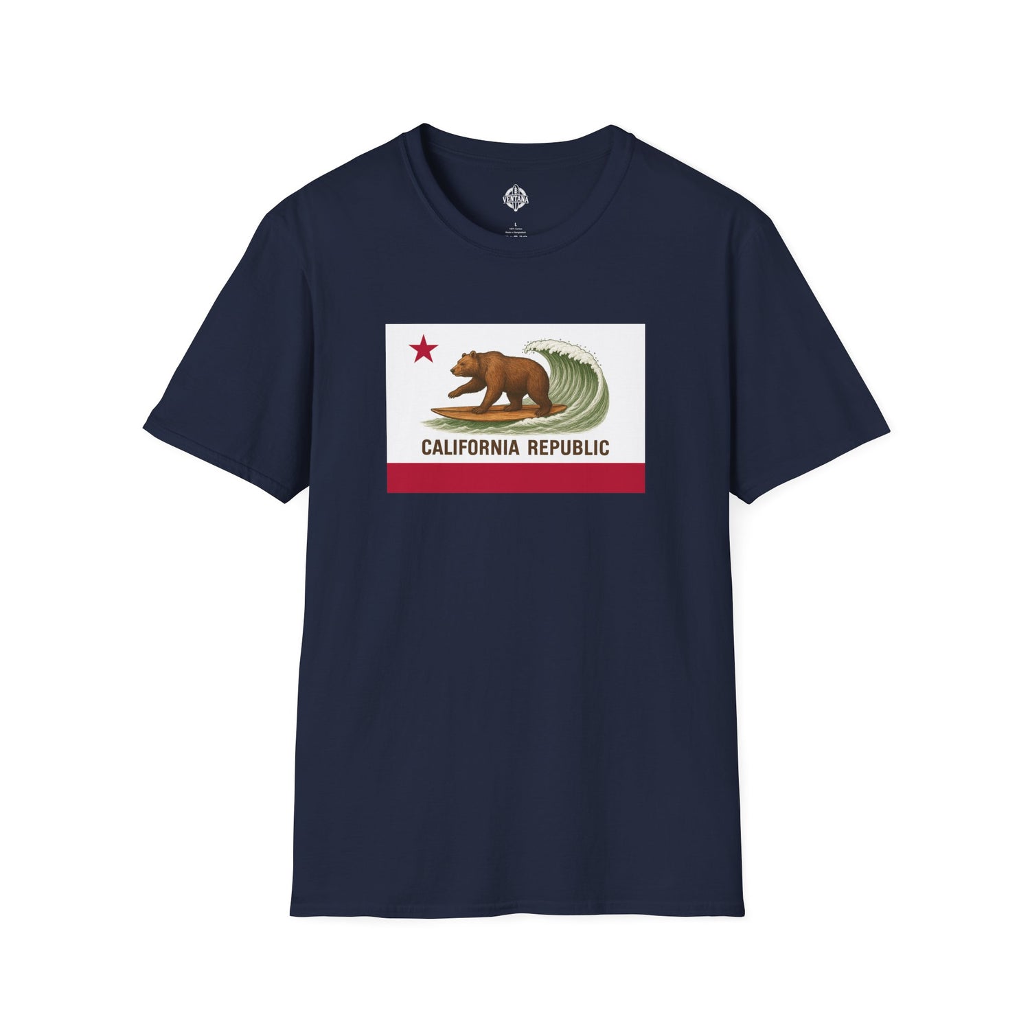 California Surfing Bear Flag Unisex - Soft Style U.S. Cotton T-Shirt