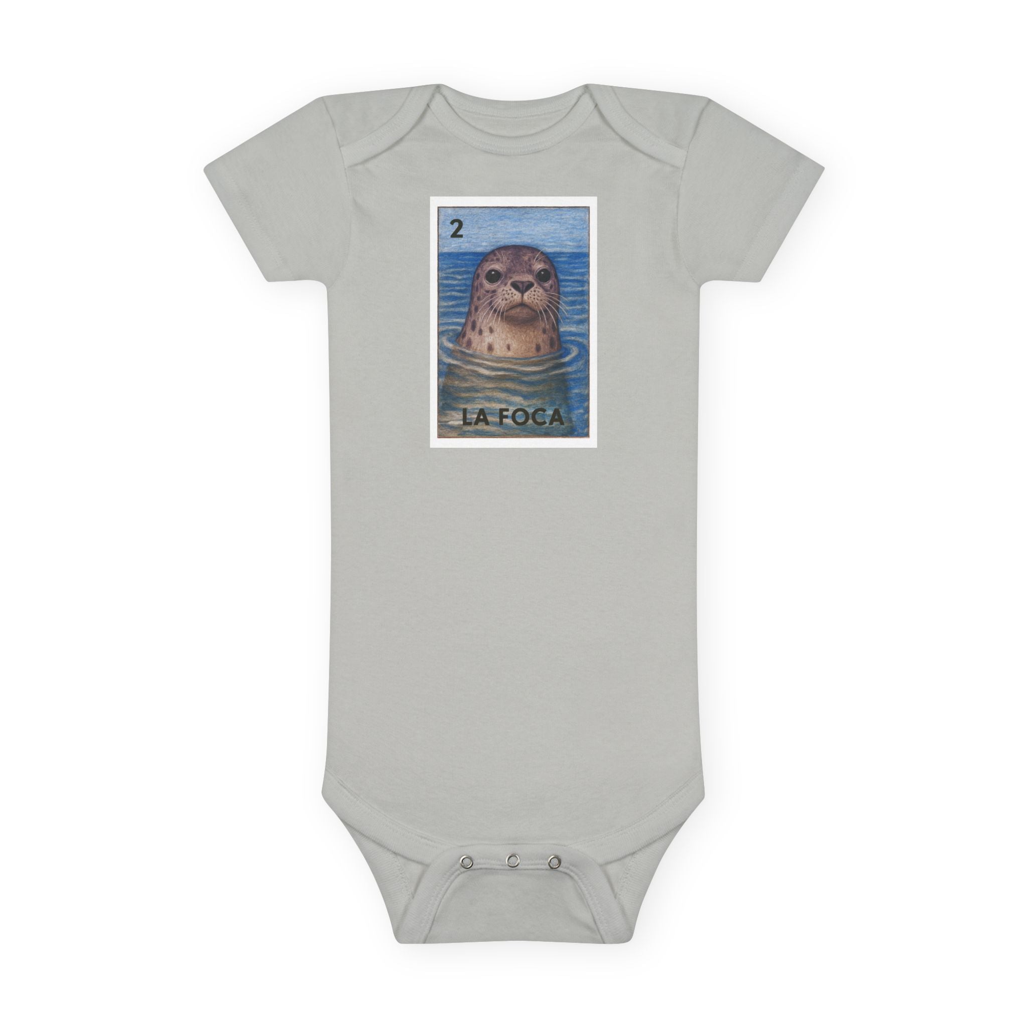 Seal Lotería - Baby Short Sleeve 100% Cotton Onesie (La Foca)