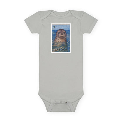 Seal Lotería - Baby Short Sleeve 100% Cotton Onesie (La Foca)