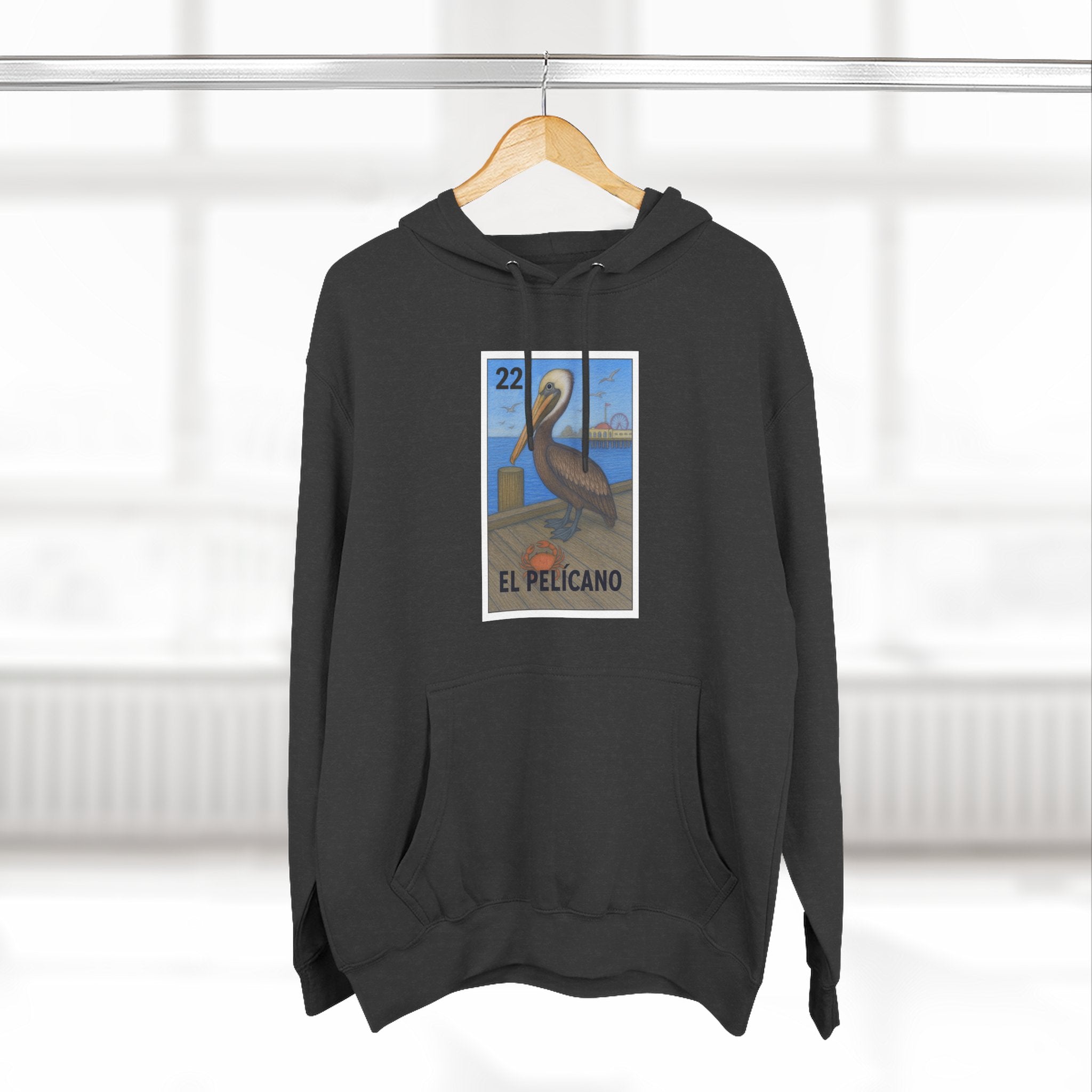 Pelican Lotería Unisex - Pull-Over Cotton Blend Fleece Hoodie (El Pelícano)