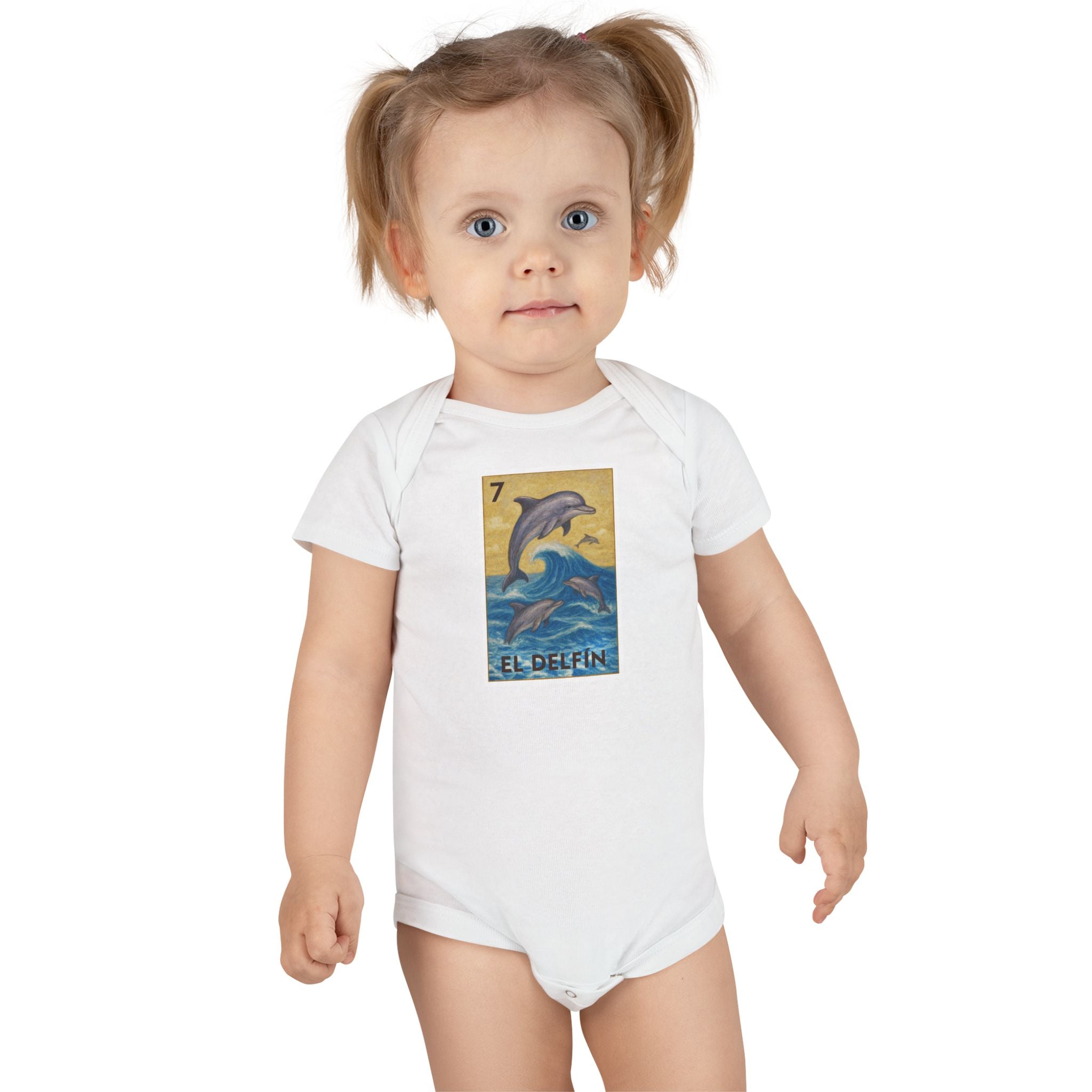 Dolphin Lotería - Baby Short Sleeve 100% Cotton Onesie (El Delfín)