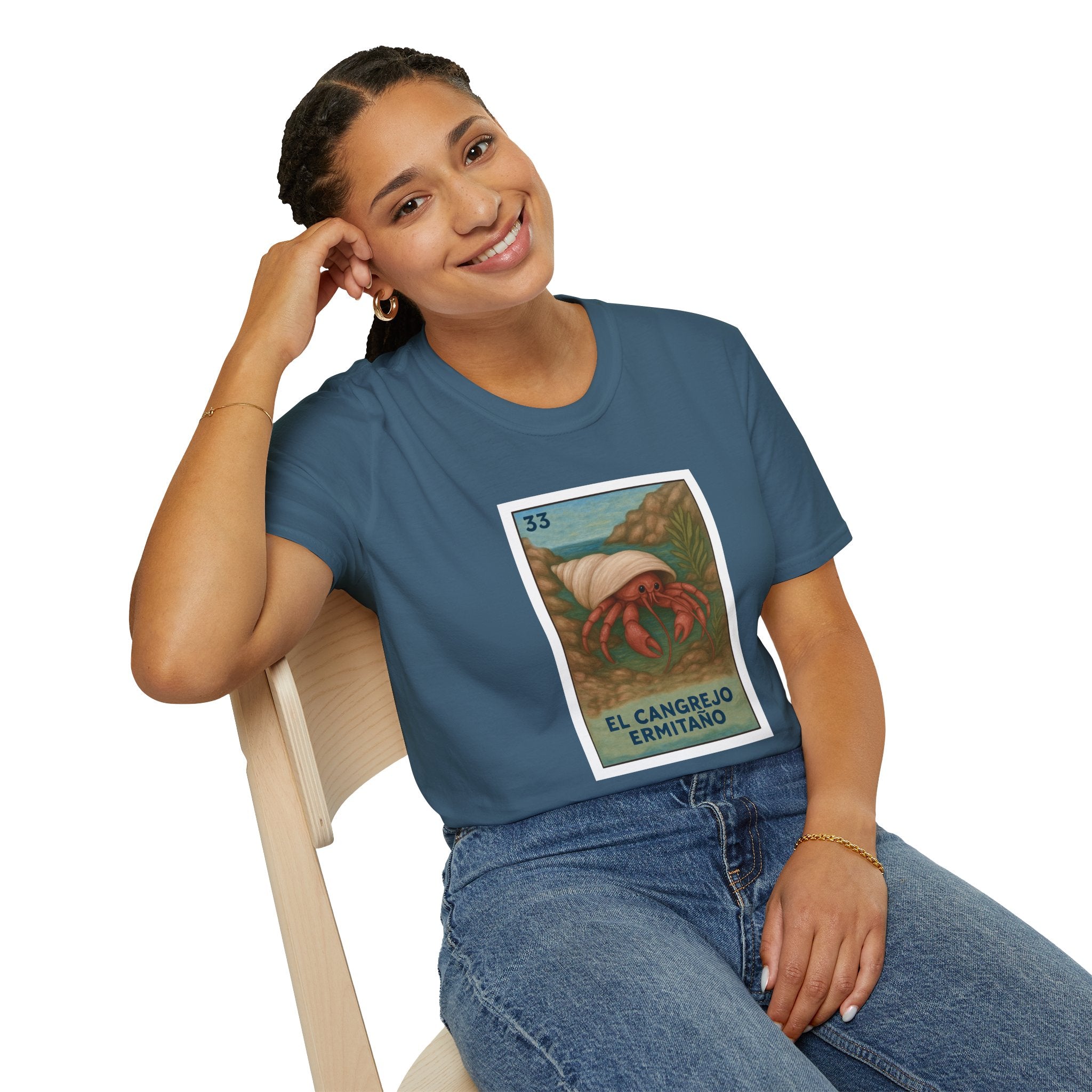 Hermit Crab Lotería Unisex - Soft Style U.S. Cotton T-Shirt (El Cangrejo Ermitaño)