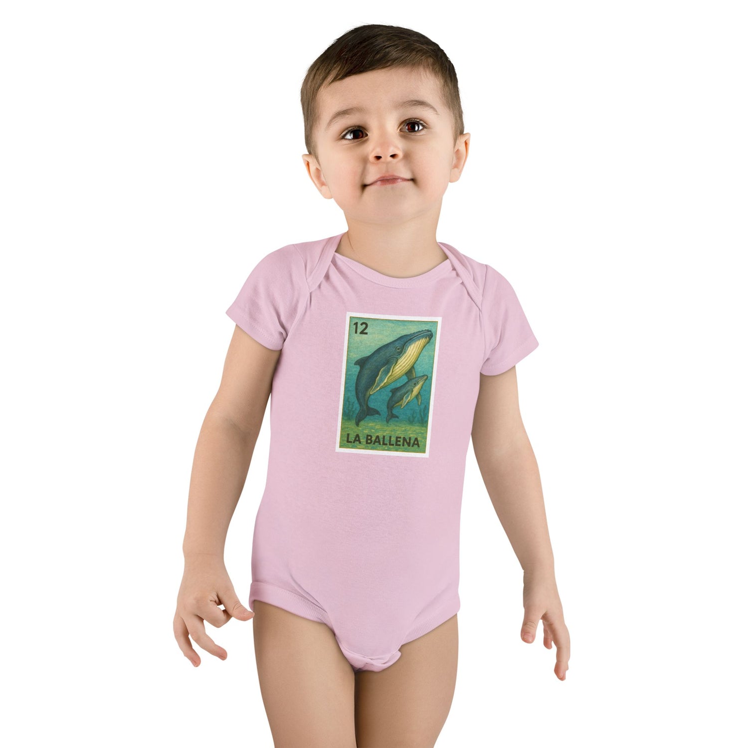 Whale Lotería - Baby Short Sleeve 100% Cotton Onesie (La Ballena)