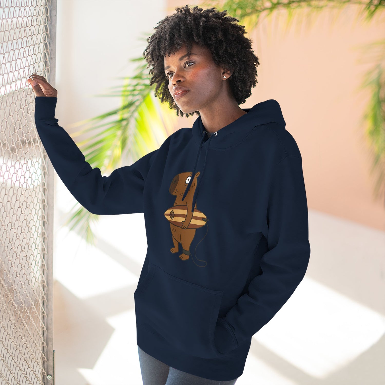 Capybara Surfer Unisex - Pull-Over Cotton Blend Fleece Hoodie