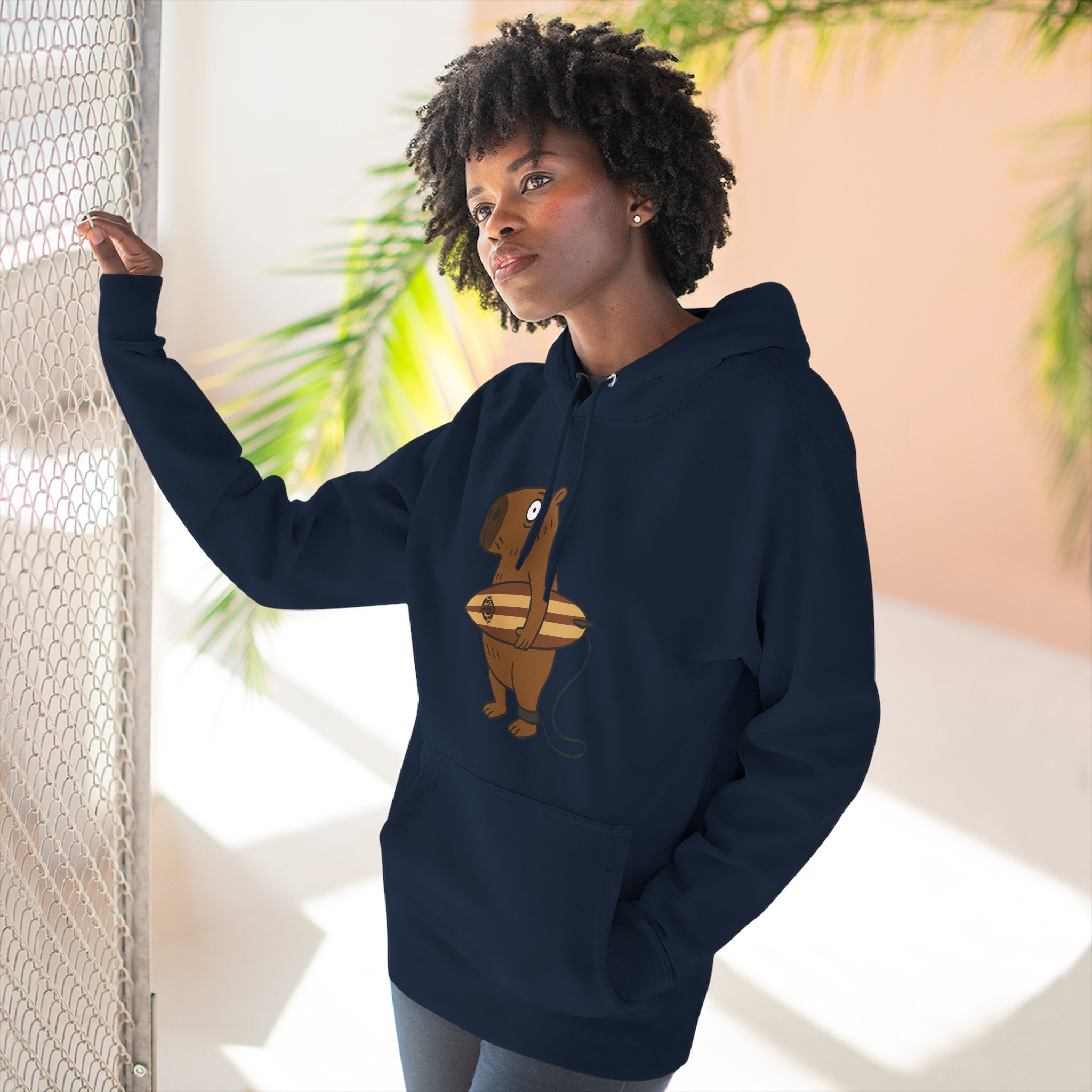 Capybara Surfer Unisex - Pull-Over Cotton Blend Fleece Hoodie