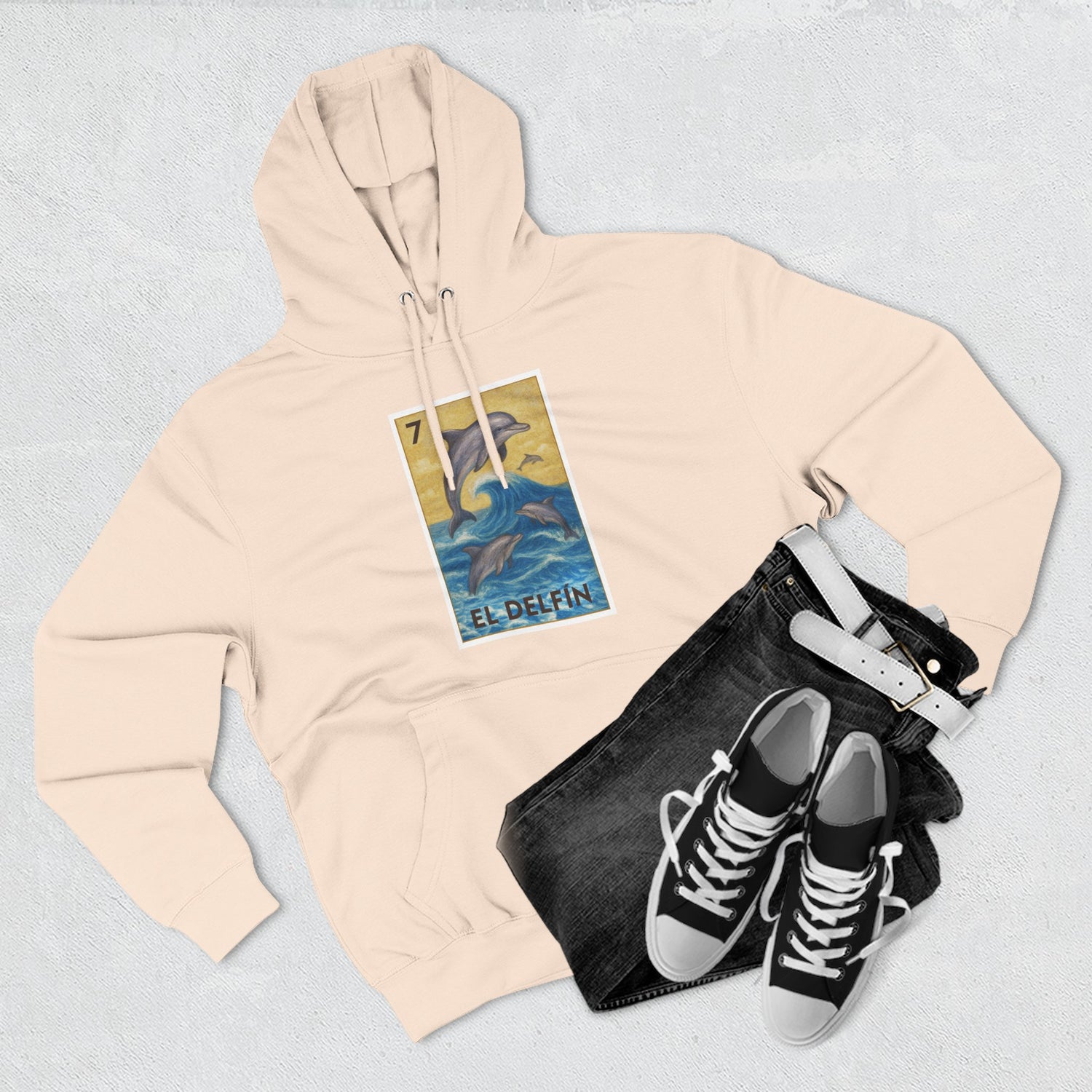 Dolphin Lotería Unisex - Pull-Over Cotton Blend Fleece Hoodie (El Delfín)