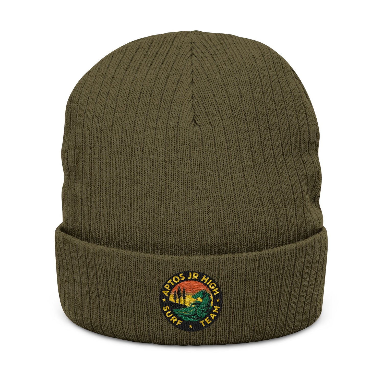 Aptos Junior High Surf Team - Embroidered Unisex Ribbed Knit Beanie with Recycled Polyester