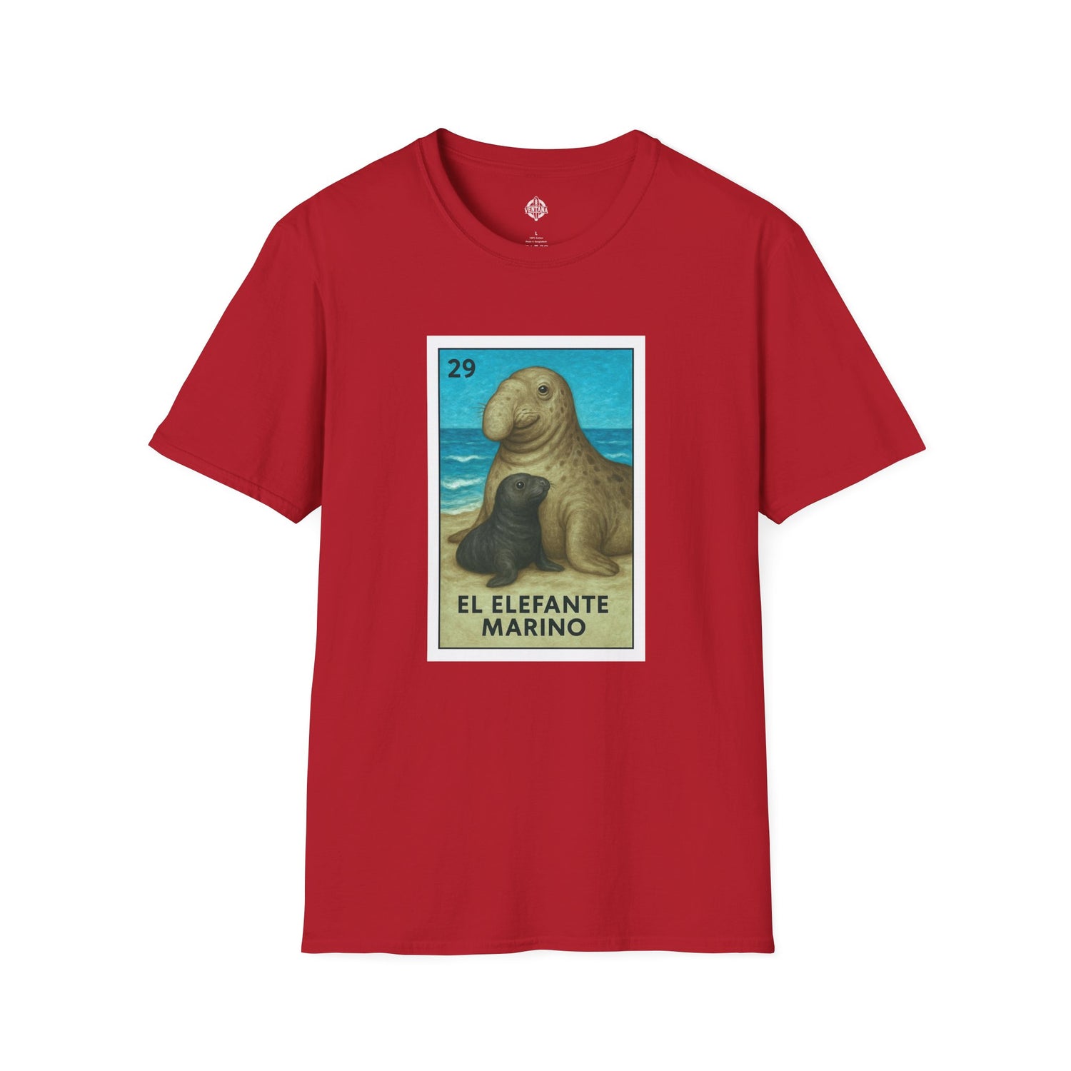 Elephant Seal Lotería Unisex - Soft Style U.S. Cotton T-Shirt (El Elefante Marino)