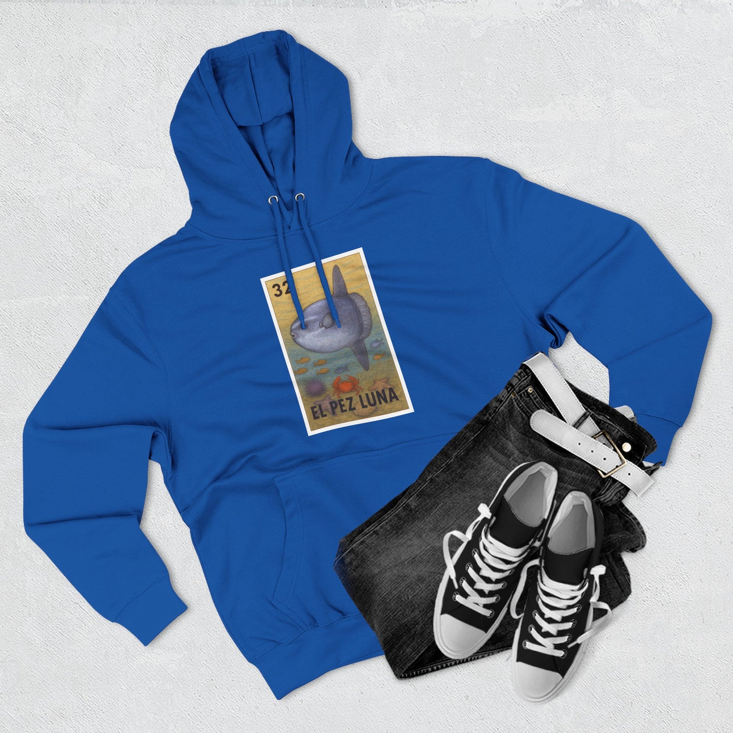 Sunfish Lotería Unisex - Pull-Over Cotton Blend Fleece Hoodie (El Pez Luna)