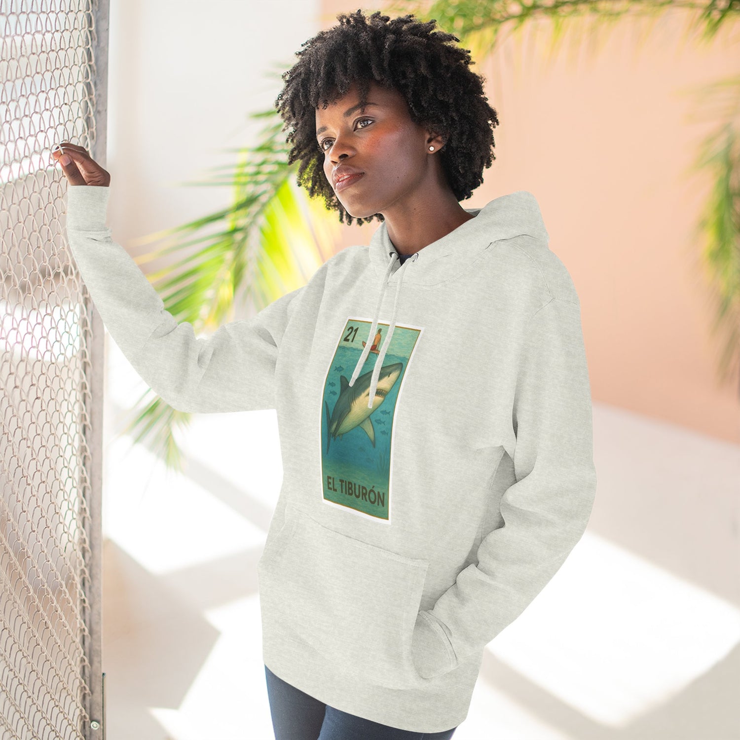 Shark Lotería Unisex - Pull-Over Cotton Blend Fleece Hoodie (El Tiburón)